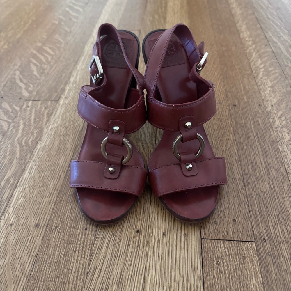 Tory Burch Burgundy Leather Sandals